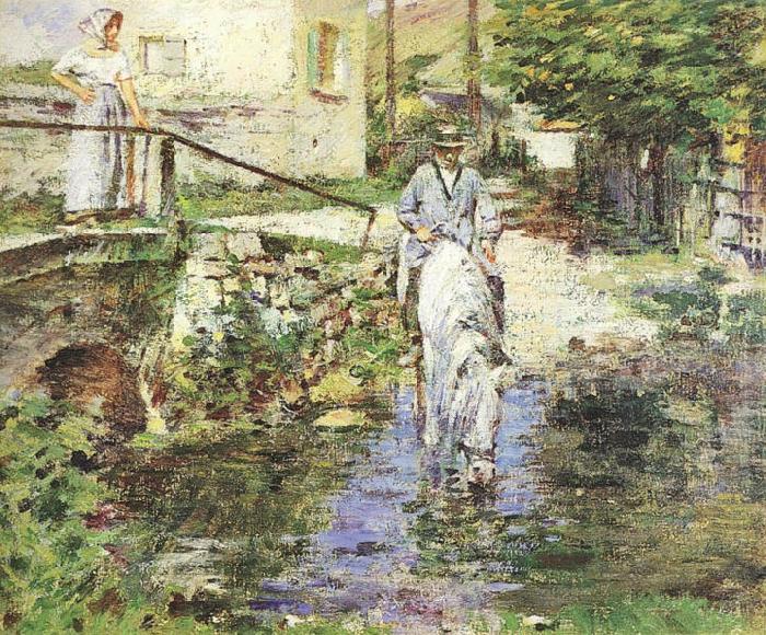 Pere Trognon and His Daughter at the Bridge, Theodore Robinson